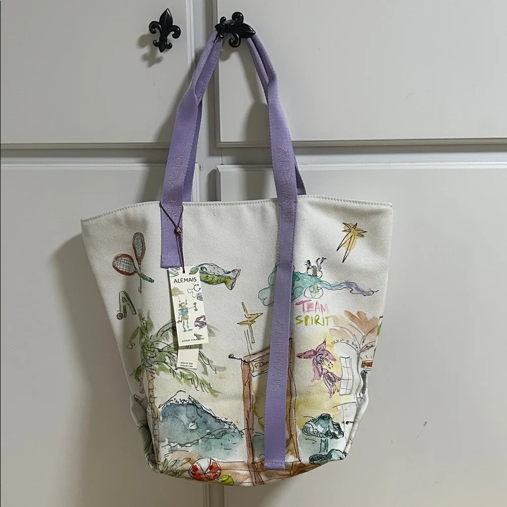 Alemais Artistic White and Purple Tote Bag NWT Anthropologie